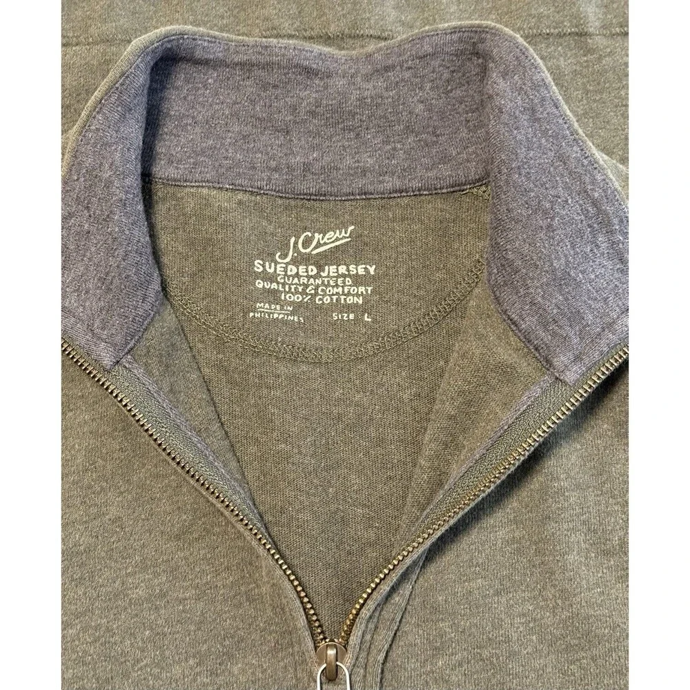 J. Crew Sueded Jersey Quarter Zip Pullover Large 100% Cotton Green Preppy